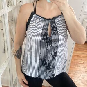 Calvin Rucker Pin Stripe Key Hole Front Lace Panel Tank Size XS